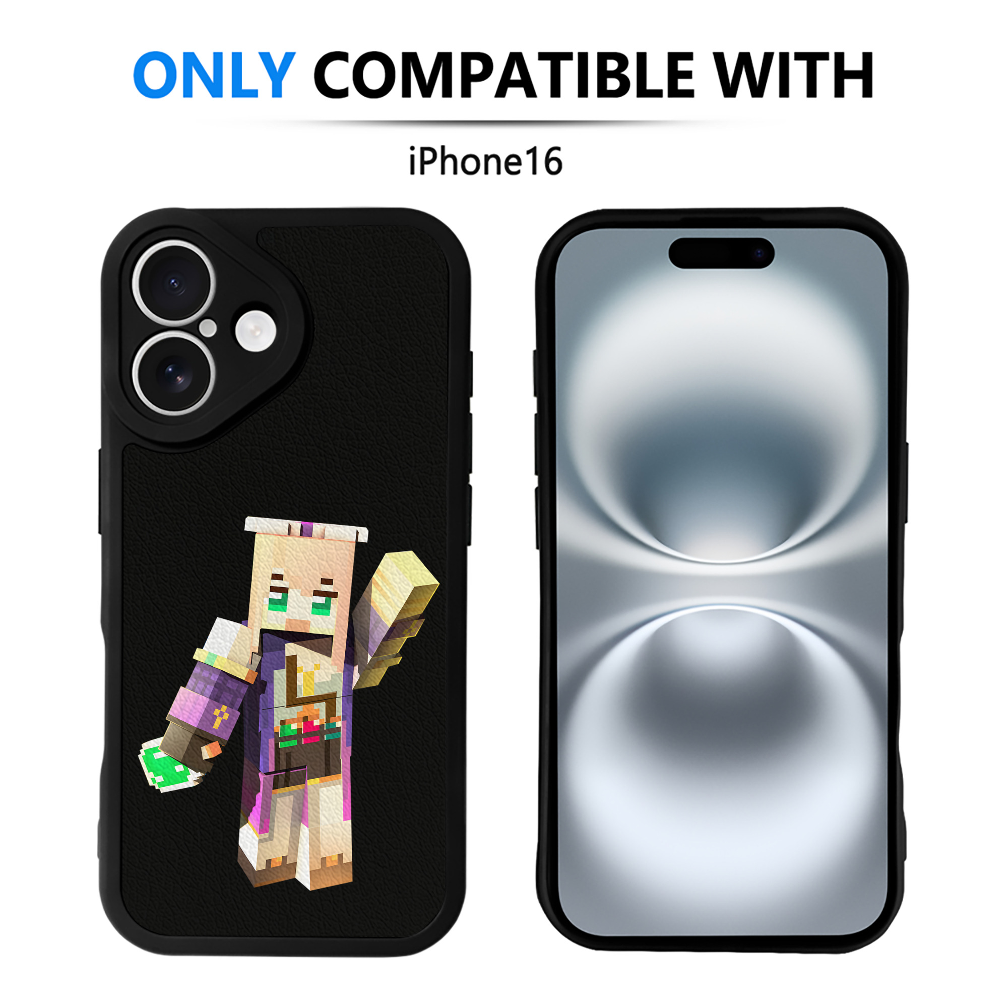 （画像用） マインクラフト ブロックの世界 Minecraft MC Block world 【iPhone 16シリーズ対応】シリコンスマホケース（レザー調） 材質：シリコン